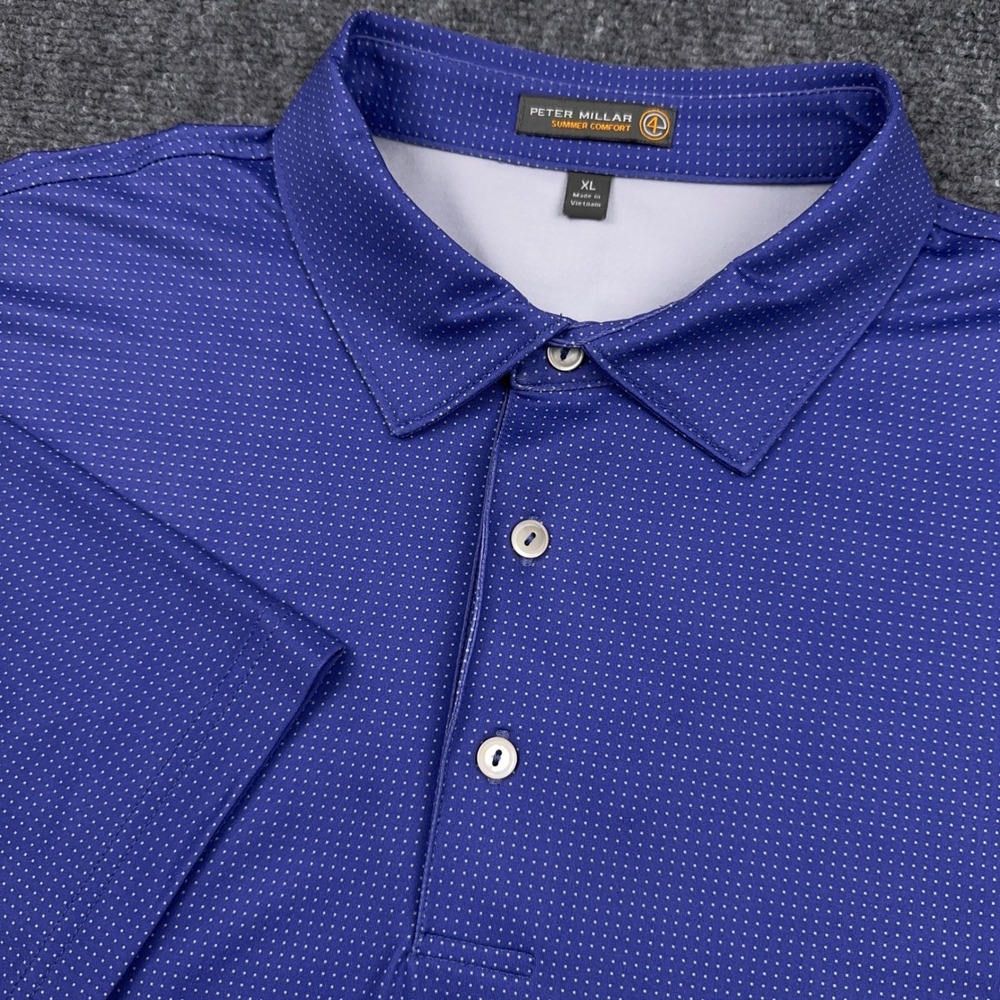 Peter Millar‎ Summer Comfort Polo Shirt Mens XL Blue Micro Dot Performance Golf